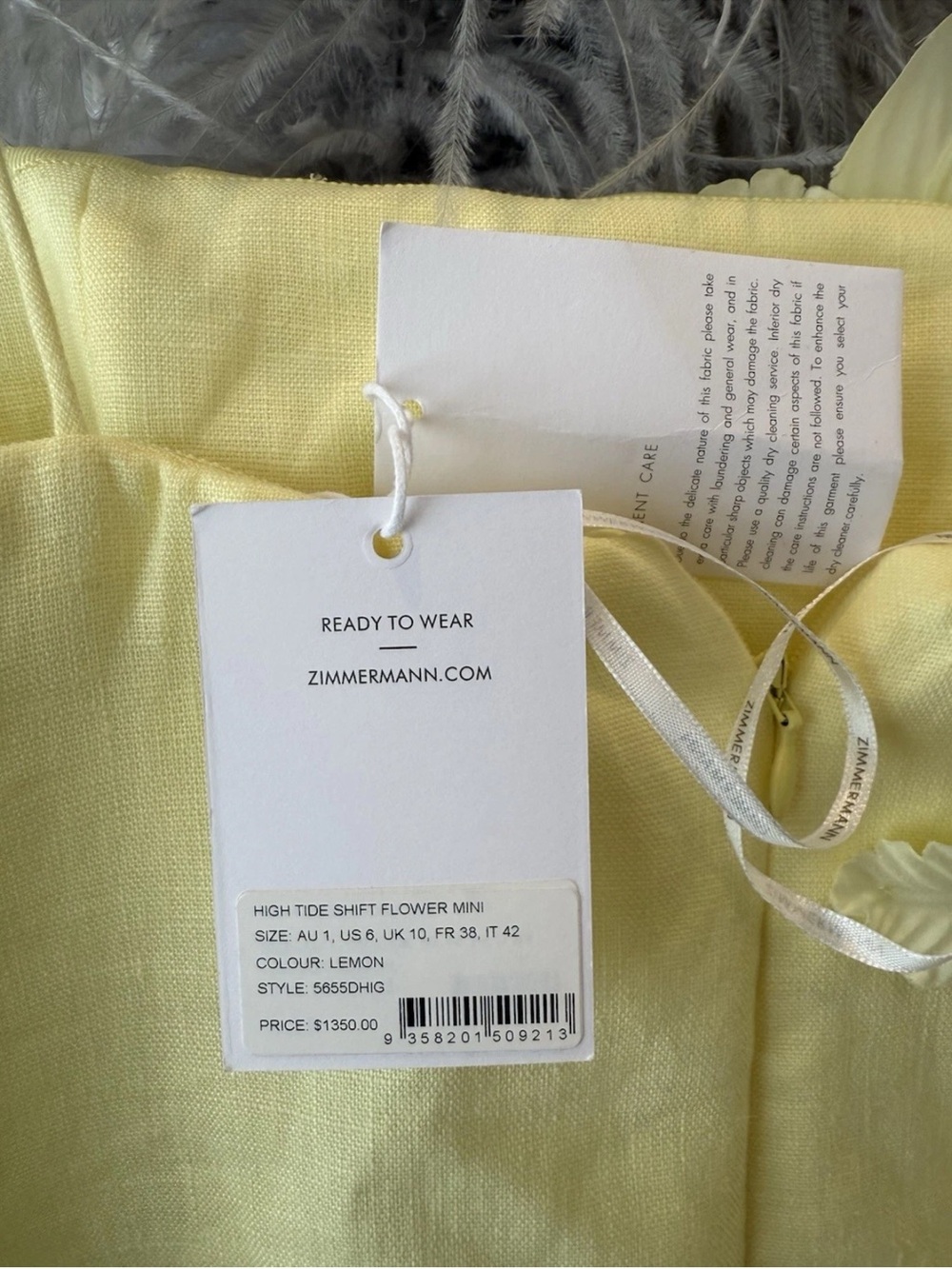 Zimmermann floral High Tide 3d Lift Off yellow Shift Mini Dress, sz 1 - Picture 3 of 3